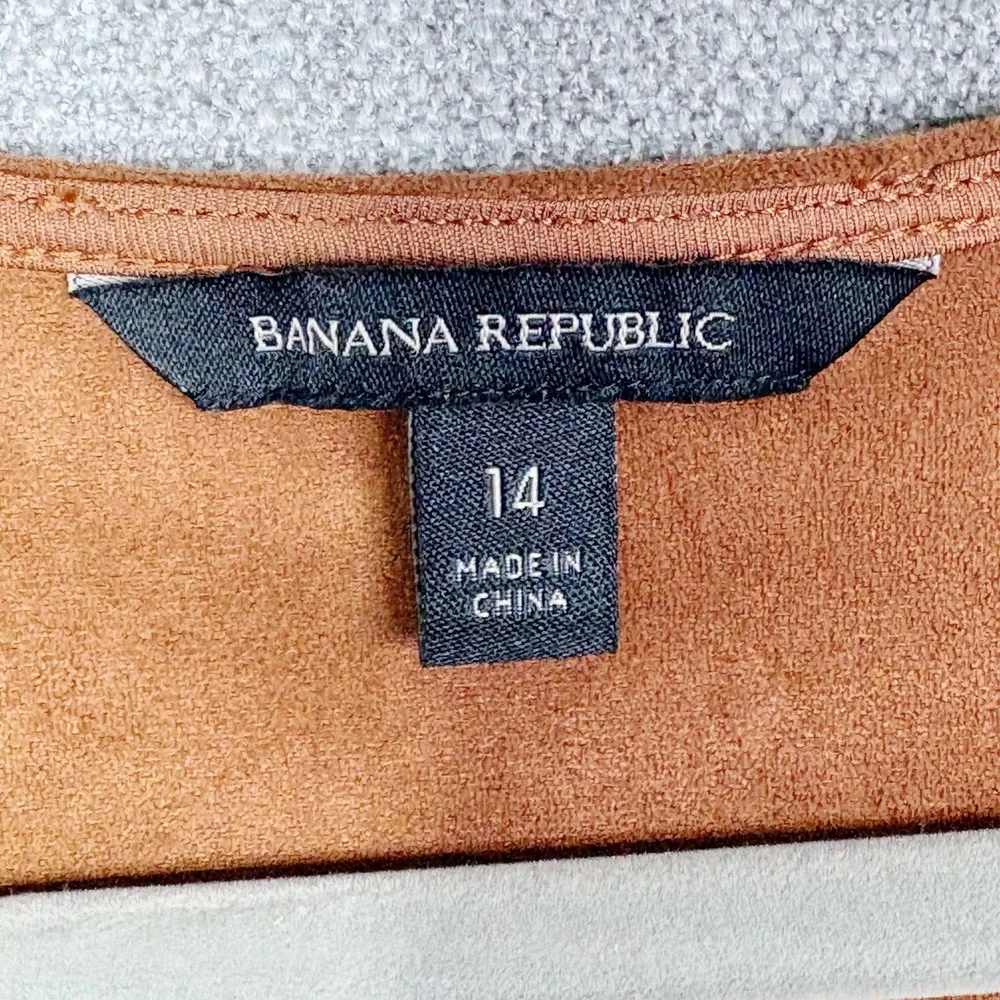 Banana Republic Dress Womens 14 Beige Wrap Midi Faux Suede Vegan Sleeveless Work
